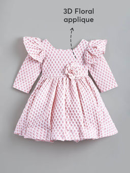 Hopscotch - Flutter Sleeve Rose Applique Dress