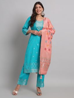 Safaa - Womens Blue Acro Wool Woven Unstitched Top and Bottom with Dupatta