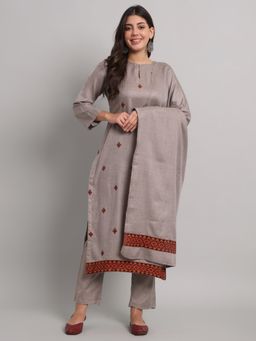 Safaa - Womens Acro Wool Woven- Geometric Unstitched Top and Bottom with Dupatta