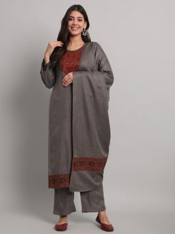 Safaa - Womens Grey Acro Wool Woven Unstitched Top and Bottom with Dupatta