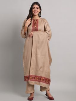Safaa - Womens Beige Acro Wool Woven Unstitched Top and Bottom with Dupatta