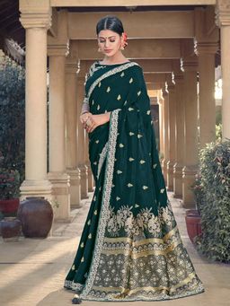 Odette - Teal Green Colour Pure Viscose Weaved Silk Embroidered Saree with Unstitched Blouse