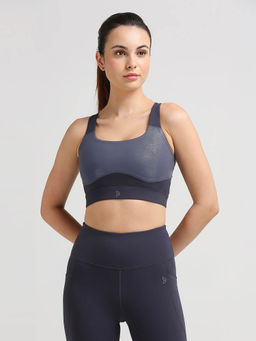 BODD ACTIVE - Focus On Me Grey Glossy Sports Bra