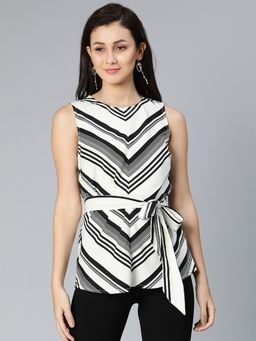 Oxolloxo - Vinatge Black And White Stripe Printed Women Top