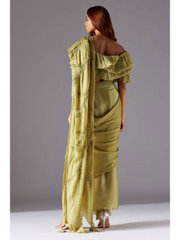 A Humming Way - Gill Fungi Blouse With Draped Lungi Skirt And Living Stole- Dupatta