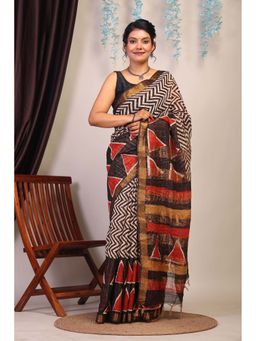 ANUTTARA - Bhagalpuri Multi-Color Cotton Silk Hand Block Printed Saree with Unstitched Blouse