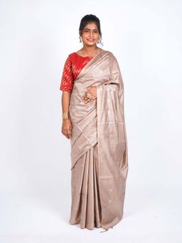 ANUTTARA - Bhagalpuri Mauve Cotton Silk Tassels Woven Saree with Unstitched Blouse