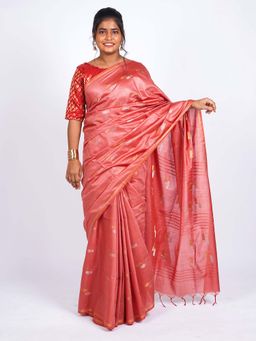 ANUTTARA - Bhagalpuri Pink Cotton Silk Tassels Woven Saree with Unstitched Blouse