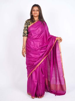ANUTTARA - Bhagalpuri Purple Cotton Blend Tassels Woven Saree with Unstitched Blouse