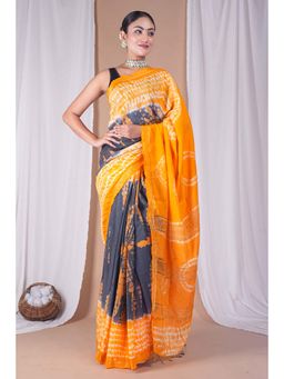 ANUTTARA - Bhagalpuri Multi-Color Silk Blend Hand Block Printed Saree with Unstitched Blouse