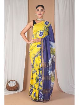 ANUTTARA - Bhagalpuri Multi-Color Silk Blend Tassels Tie & Dye Saree With Unstitched Blouse