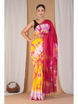 ANUTTARA - Bhagalpuri Multi-Color Silk Blend Tassels Tie & Dye Saree With Unstitched Blouse