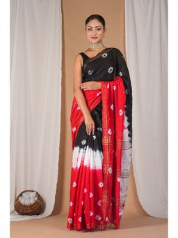 ANUTTARA - Bhagalpuri Multi-Color Silk Blend Hand Block Tie & Dye Saree With Unstitched Blouse
