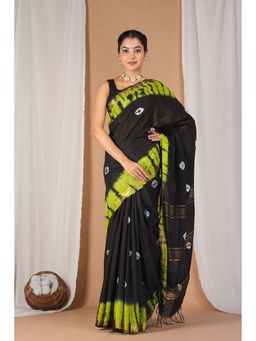ANUTTARA - Bhagalpuri Multi-Color Silk Blend Hand Block Tie & Dye Saree With Unstitched Blouse