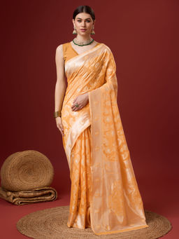 EXCLUSIVA - Orange Cotton Saree with Unstitched Blouse