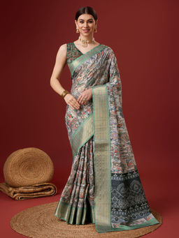 EXCLUSIVA - Multicolor Cotton Saree with Unstitched Blouse