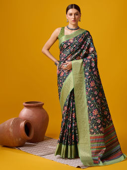 EXCLUSIVA - Blue Cotton Saree with Unstitched Blouse