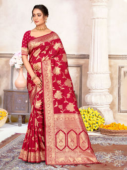 EXCLUSIVA - Maroon Silk Saree with Unstitched Blouse