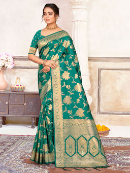 EXCLUSIVA - Green Silk Saree with Unstitched Blouse