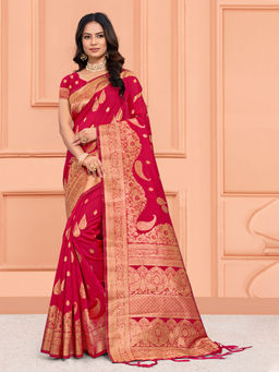 EXCLUSIVA - Maroon Silk Saree with Unstitched Blouse