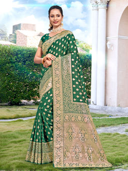 EXCLUSIVA - Green Silk Saree with Unstitched Blouse