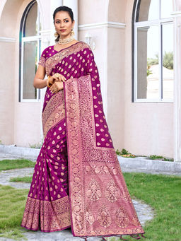 EXCLUSIVA - Purple Silk Saree with Unstitched Blouse