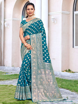 EXCLUSIVA - Blue Silk Saree with Unstitched Blouse