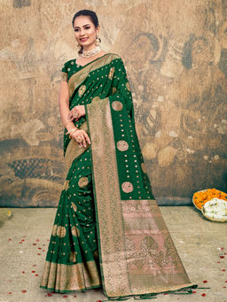 EXCLUSIVA - Green Silk Saree with Unstitched Blouse