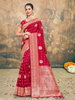 EXCLUSIVA - Maroon Silk Saree with Unstitched Blouse