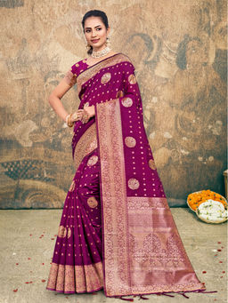 EXCLUSIVA - Purple Silk Saree with Unstitched Blouse