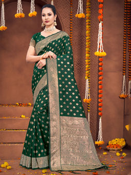 EXCLUSIVA - Green Silk Saree with Unstitched Blouse