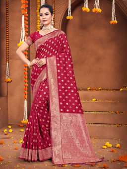 EXCLUSIVA - Maroon Silk Saree with Unstitched Blouse