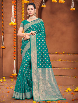 EXCLUSIVA - Green Silk Saree with Unstitched Blouse