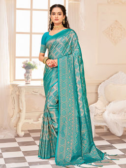 EXCLUSIVA - Blue Kanjivaram Saree with Unstitched Blouse