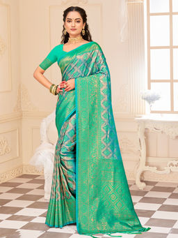 EXCLUSIVA - Green Kanjivaram Saree with Unstitched Blouse