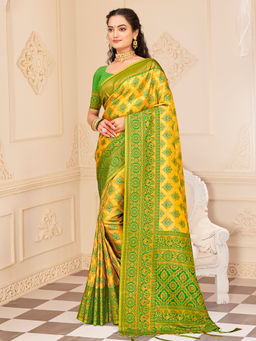 EXCLUSIVA - Yellow Kanjivaram Saree with Unstitched Blouse
