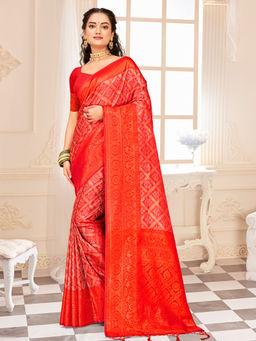 EXCLUSIVA - Red Kanjivaram Saree with Unstitched Blouse