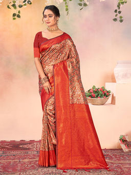 EXCLUSIVA - Multicolor Kanjivaram Saree with Unstitched Blouse