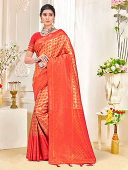 EXCLUSIVA - Orange Kanjivaram Saree with Unstitched Blouse
