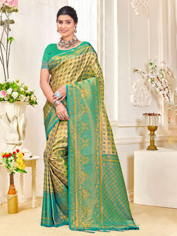 EXCLUSIVA - Green Kanjivaram Saree with Unstitched Blouse