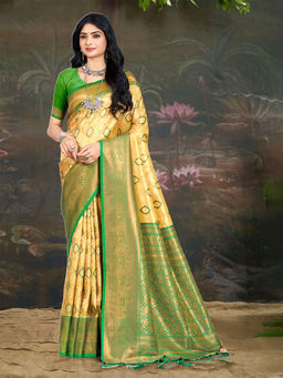 EXCLUSIVA - Yellow Kanjivaram Saree with Unstitched Blouse