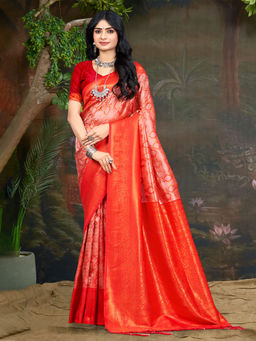 EXCLUSIVA - Orange Kanjivaram Saree with Unstitched Blouse