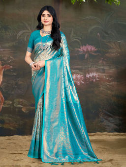 EXCLUSIVA - Blue Kanjivaram Saree with Unstitched Blouse