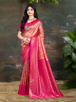 EXCLUSIVA - Pink Kanjivaram Saree with Unstitched Blouse