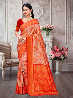 EXCLUSIVA - Orange Kanjivaram Saree with Unstitched Blouse