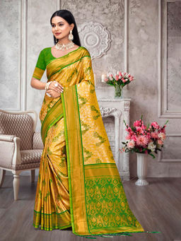 EXCLUSIVA - Yellow Kanjivaram Saree with Unstitched Blouse