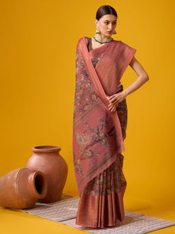 EXCLUSIVA - Rust Cotton Saree with Unstitched Blouse