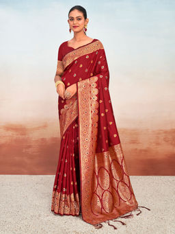 EXCLUSIVA - Maroon Silk Saree with Unstitched Blouse