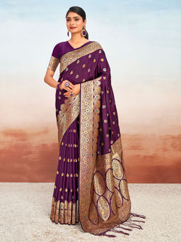 EXCLUSIVA - Purple Silk Saree with Unstitched Blouse