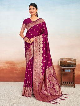 EXCLUSIVA - Purple Silk Saree with Unstitched Blouse